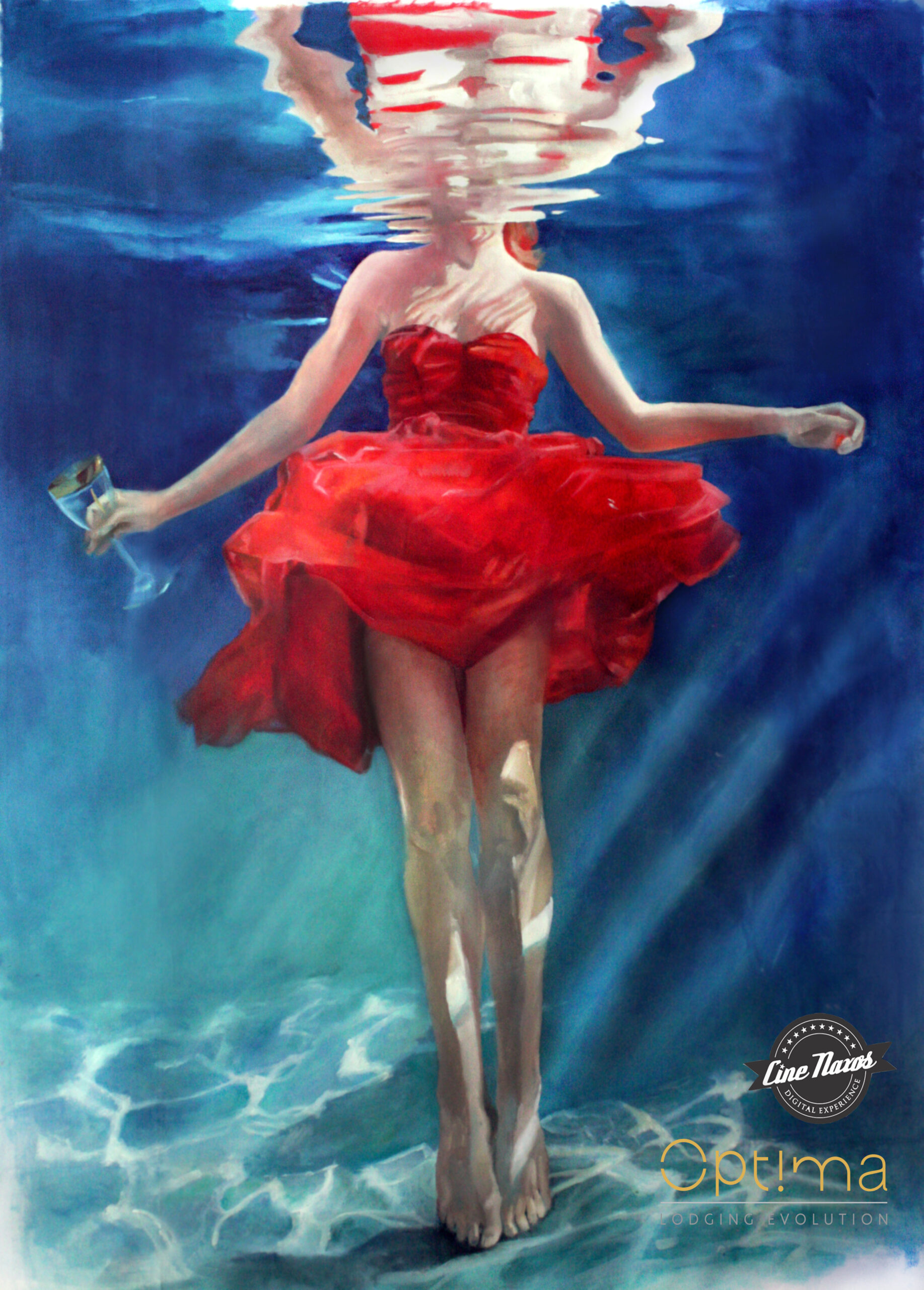 Red dress underwater – Oil